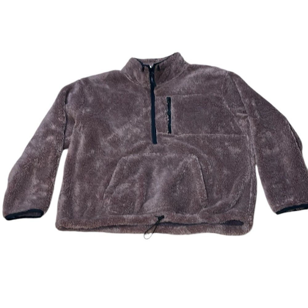 NWT Pink Fur Fleece 1/2 Zip Pullover Jacket, Pink mocha teddy, X-Large